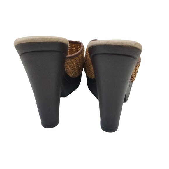 Mudd 9 Sandals Open Toe Mustard Yellow Basket Weave Heels Platforms Y2K - Picture 7 of 10